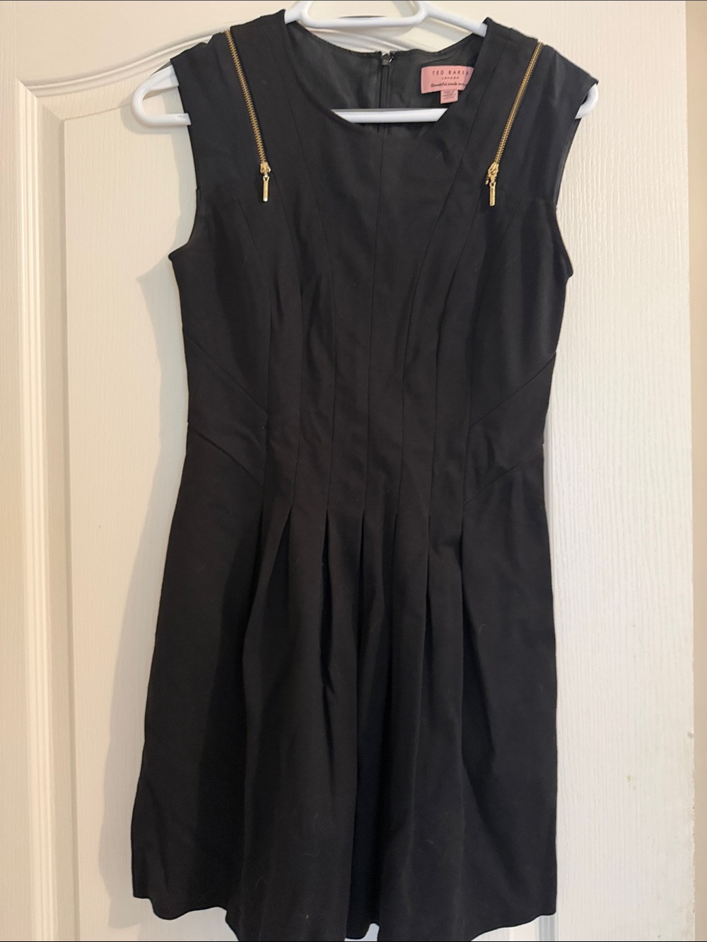Ted Baker London Black Sleeveless Dress with Gold Zipper Accents